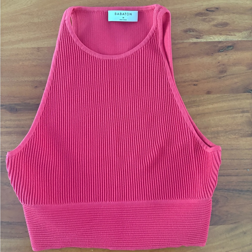 Babaton Pink Ribbed Crop Tank Top - Picture 1 of 2